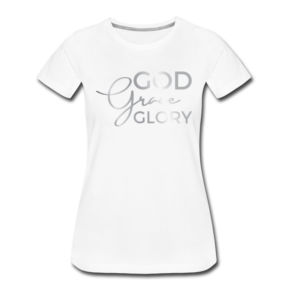 God Grace Glory (Silver) Women’s Cotton Tee - white