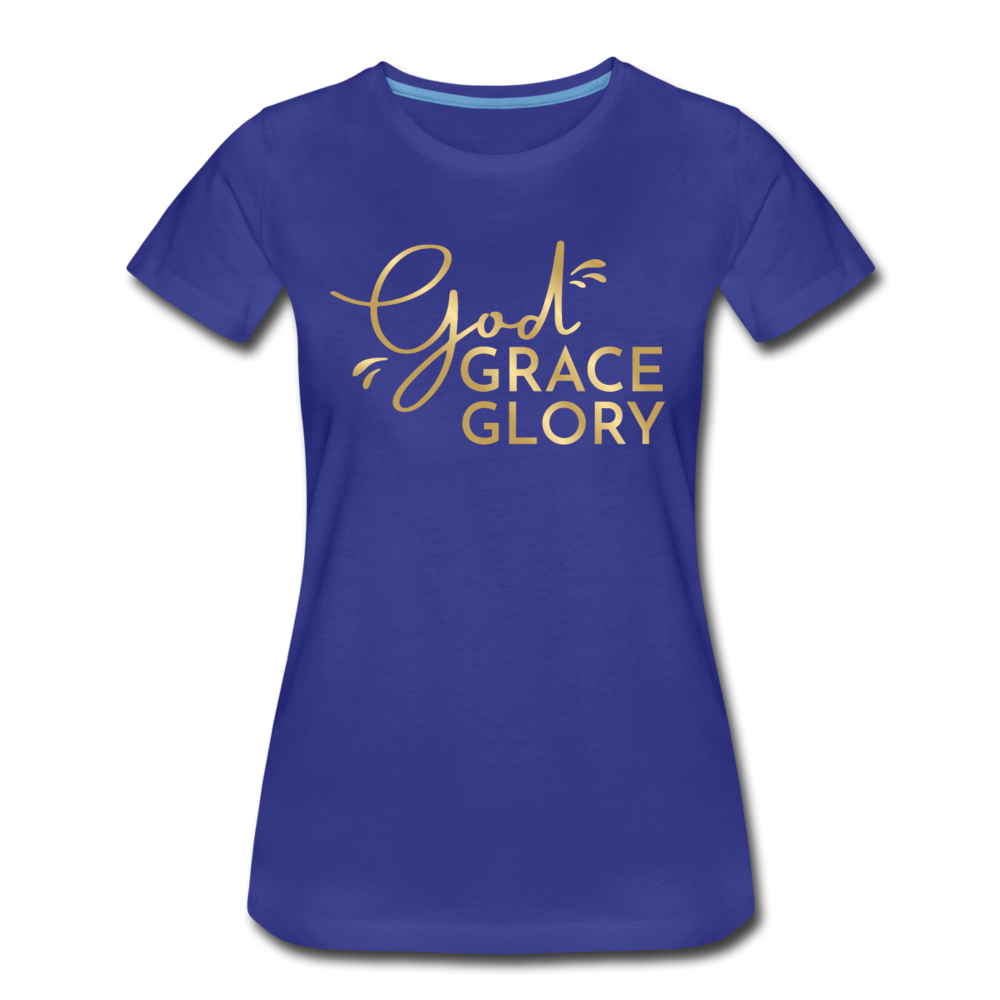 God Grace Glory (Gold) Women’s Cotton Tee - royal blue