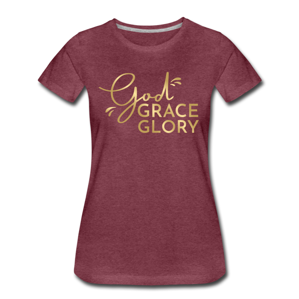 God Grace Glory (Gold) Women’s Cotton Tee - heather burgundy