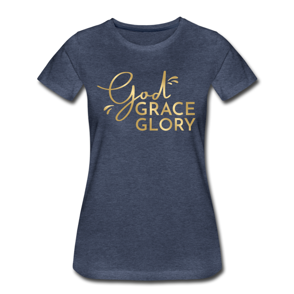God Grace Glory (Gold) Women’s Cotton Tee - heather blue