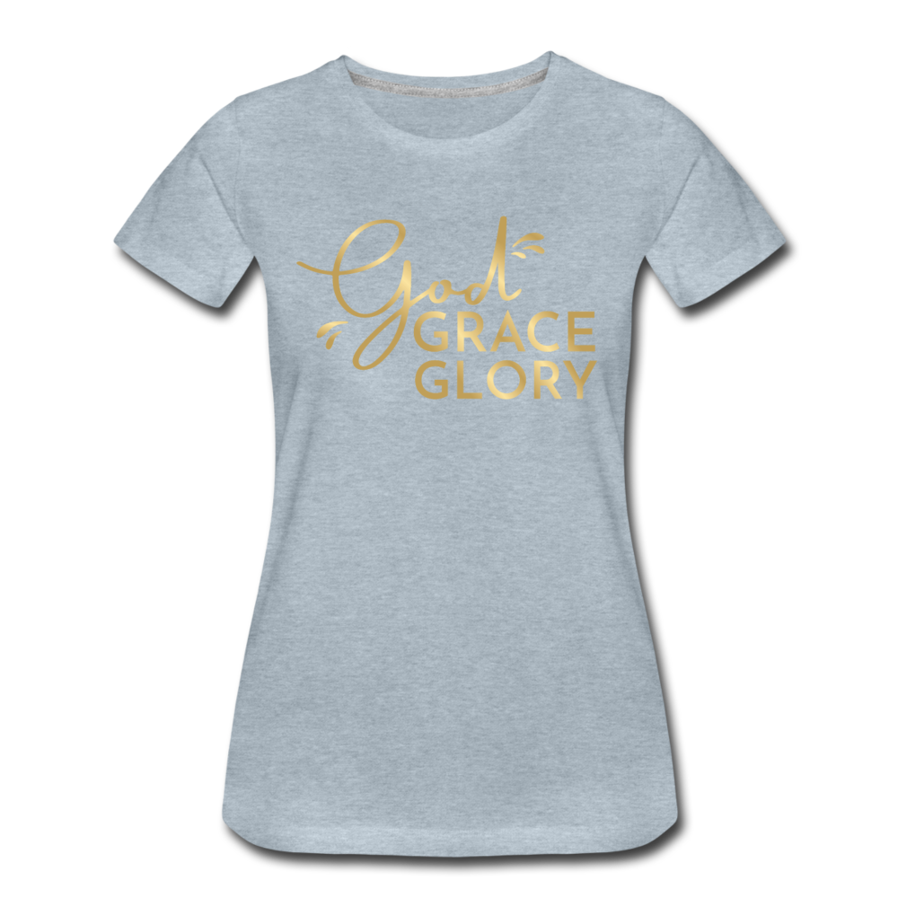 God Grace Glory (Gold) Women’s Cotton Tee - heather ice blue