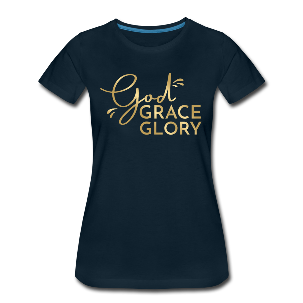 God Grace Glory (Gold) Women’s Cotton Tee - deep navy