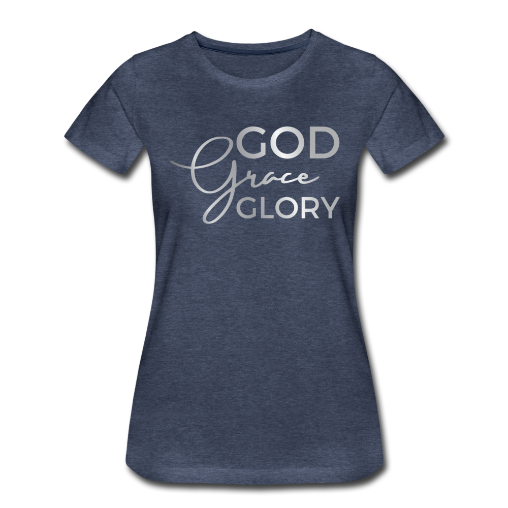 God Grace Glory (Silver) Women’s Cotton Tee - heather blue