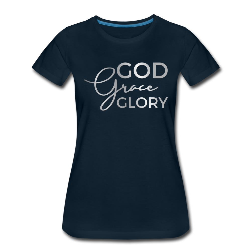 God Grace Glory (Silver) Women’s Cotton Tee - deep navy